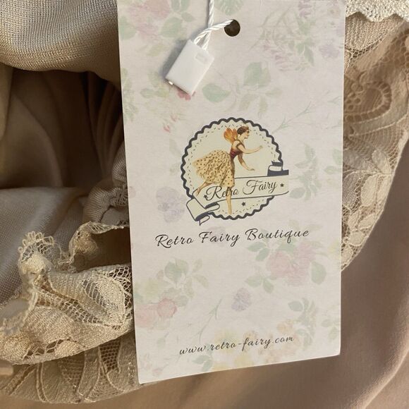 Fairy Goddess Dress Fairytale Ethereal Gown Tan Pleated Bows Romantic Small Midi - Picture 12 of 16